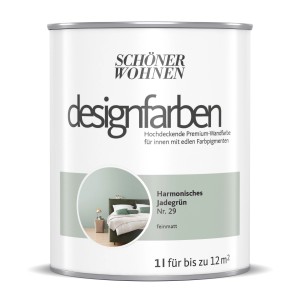 Schöner Wohnen Designfarbe Harmonisches Jadegrün, 1 Liter Dose. Bunte Wandfarbe für Innen.