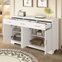 Modernes weißes Sideboard Merax mit 4 Türen, Bogenrelief, 3 Schubladen und Goldgriffen. Offene Fächer zeigen Stauraum.