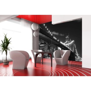 Sanders Fototapete New York in Schwarz-Weiß, Skyline mit Brücke im Wohnraum.