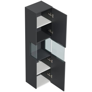 Posseik Bad Hochschrank Limes, Grafit, 150cm, mit Glaselement und offenen Türen.