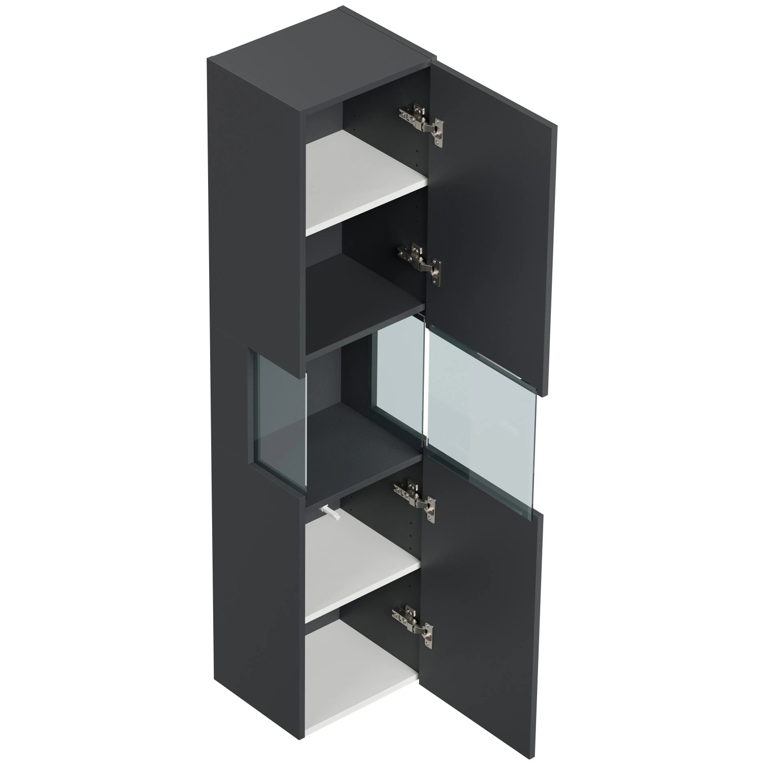 Posseik Bad Hochschrank Limes, Grafit, 150cm, mit Glaselement und offenen Türen.
