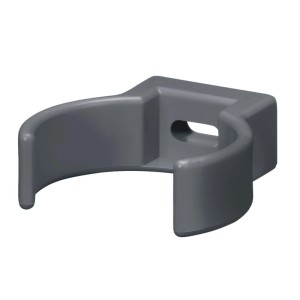 Inefa Rohrschellen Clip DN 75 aus anthrazitfarbenem PVC. Stabile Fallrohr-Befestigung für Kunststoff-Dachrinnen zur Wandmontage.