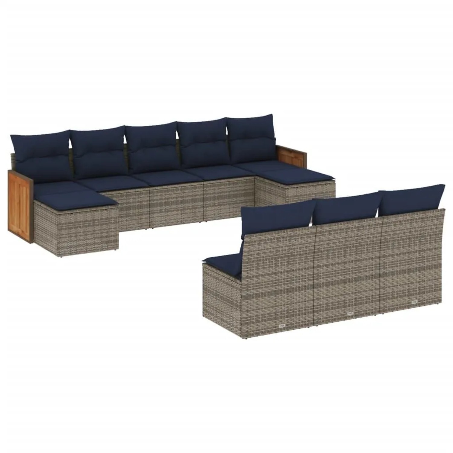 vidaXL 10-Tlg Gartensofa-Set mit Kissen Grau Polyrattan 3228070 günstig online kaufen