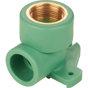 Grüne PPR-Wandscheibe DN 20 x 18,6 mm mit Messinggewinde für Sanitärinstallationen.