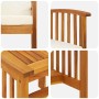 vidaXL Garten-Lounge-Set aus Akazienholz mit cremefarbenen Kissen, 3-teilig.