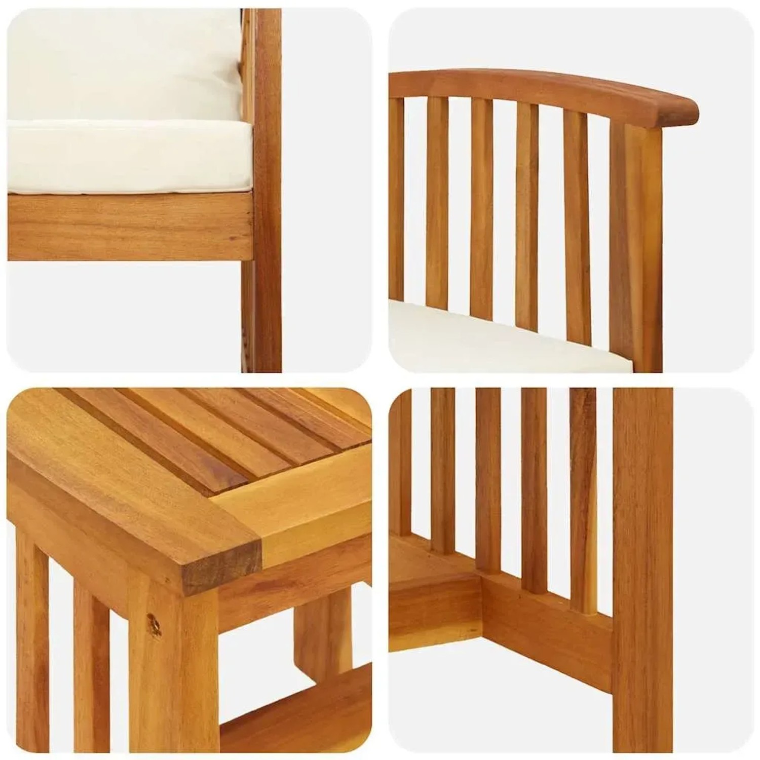 vidaXL Garten-Lounge-Set aus Akazienholz mit cremefarbenen Kissen, 3-teilig.