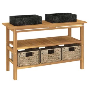 vidaXL Waschtisch mit Schwarzen Marmorbecken Massivholz Teak 3096584