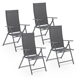 Juskys Gartenstuhl Calena 4er Set, klappbar und verstellbar, in Anthrazit.