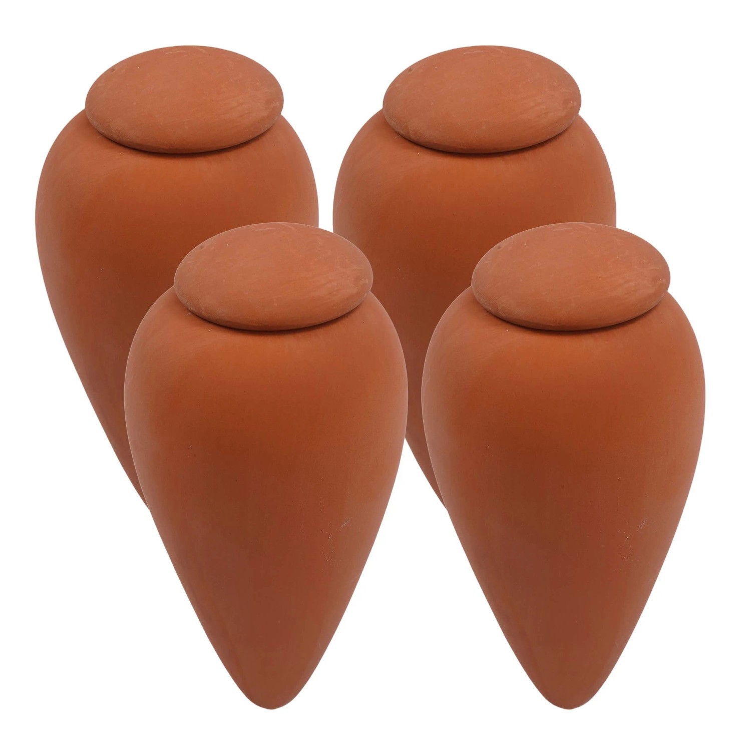 Relaxdays Bewässerungskegel Keramik Natur mit Deckel 4er-Pack 350 ml 16 cm x 8 cm