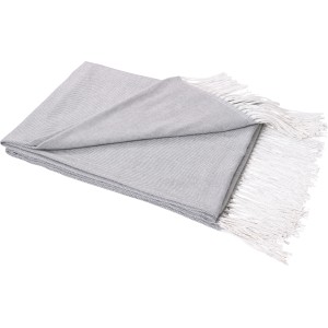 Hellgraue Decke (120x160 cm) mit Fransen für Sofa & Bett.