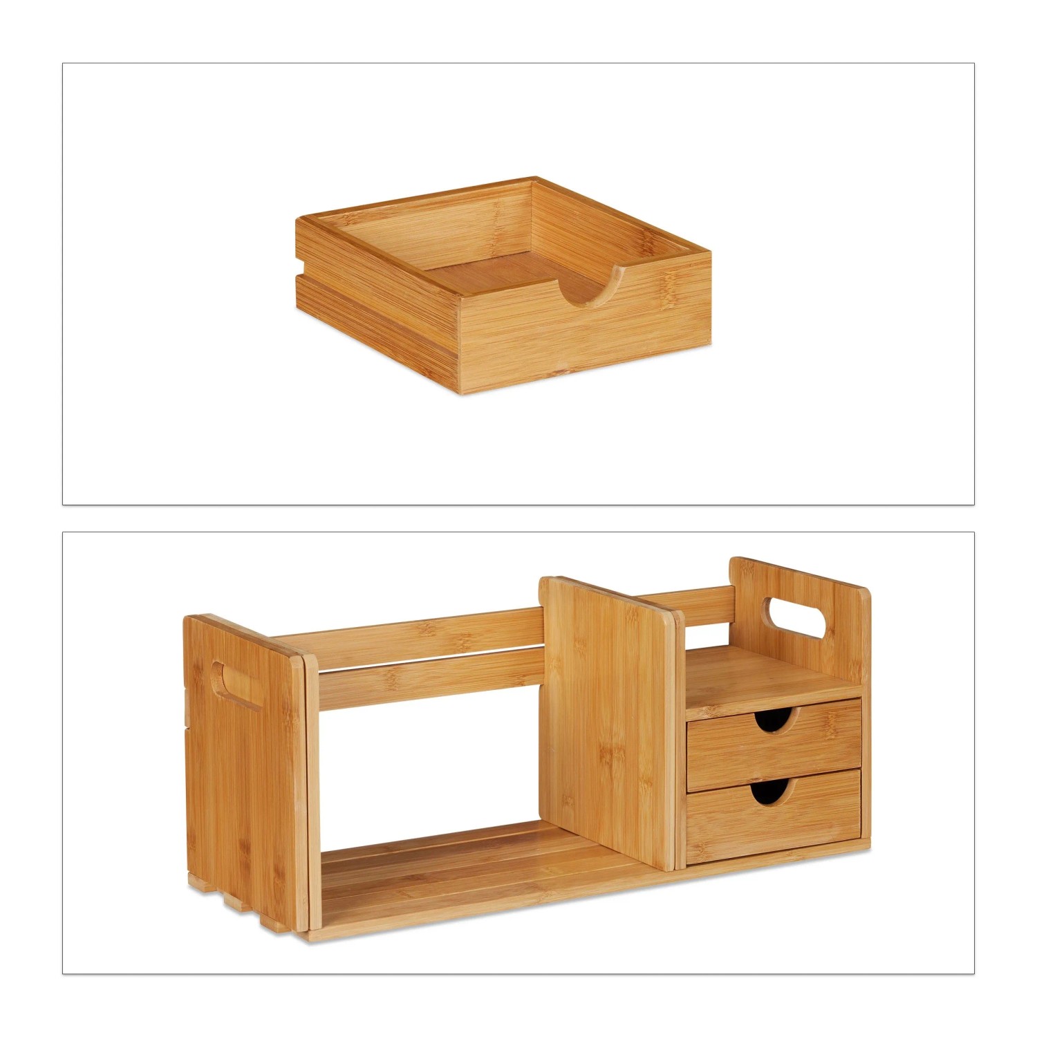 Relaxdays Schreibtisch Organizer Bambus Natur Ausziehbar 21 cm x 51 bis 80,5 cm x 19 cm 2,9 kg