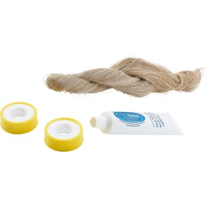 Gewindedicht-Set, 3-teilig: Dichtungshanf, Dichtpaste, Gewindedichtband für Sanitär- und Heizungsinstallation.