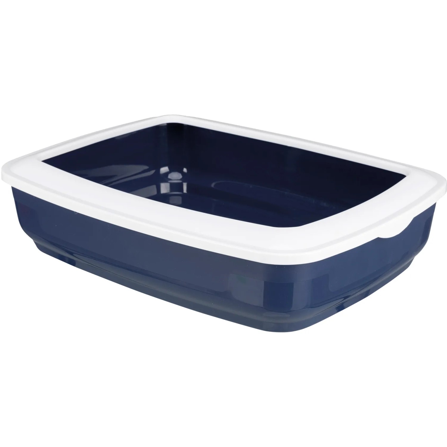 Offene Jollypaw Katzentoilette in Blau/Weiß, mit Rand, 50x38x11cm.