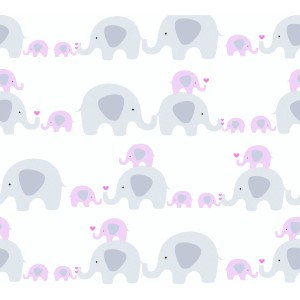 Vliestapete mit Elefanten in Rosa und Grau, Kinderzimmertapete mit Tiermotiv.