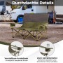 Grün-brauner, gepolsterter Doppel-Campingstuhl mit verstellbaren Armlehnen und zwei Getränkehaltern.