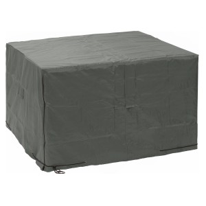 Graue Schutzhülle für Loungemöbel, 130x122x76 cm, mit Reißverschlüssen und Kordelzug.