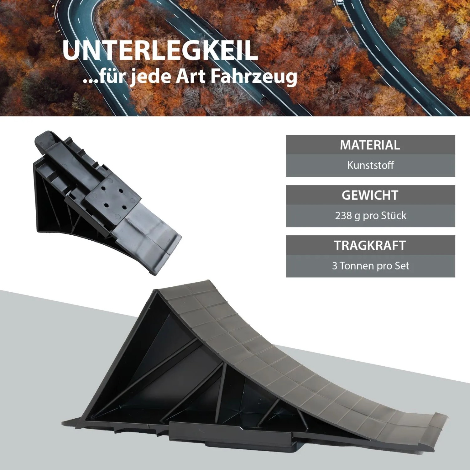 TRUTZHOLM 4x Unterlegkeil mit Befestigungsset 22x12x9cm 1,5t Tragkraft Kunststoff