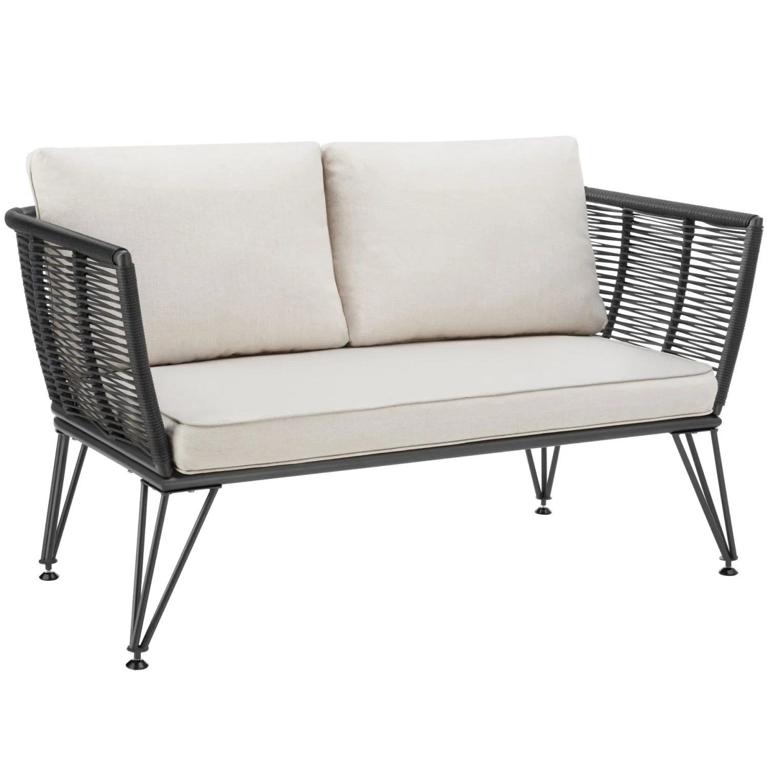 Tectake Garten Loungesofa Sundo Rundes Polyrattan Im Rope Design Dicke Des Sitzpolsters 8 cm  67 x 131 x 71 cm Anthrazit