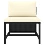 Schwarzes Poly Rattan Garten Lounge Set mit cremefarbenen Kissen.