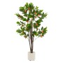 ML-Design Kunstpflanze Orangenbaum 130 cm mit grünen Blättern, orangen Früchten im weißen Topf.
