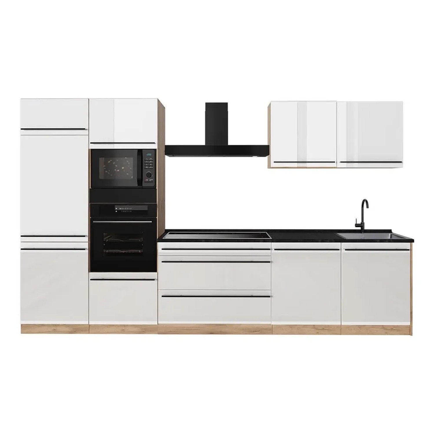 Vicco Küchenzeile R-Line Weiß Hochglanz/Goldkraft Eiche 340 x 207 Arbeitsplatte Anthrazit Art Nr 66581