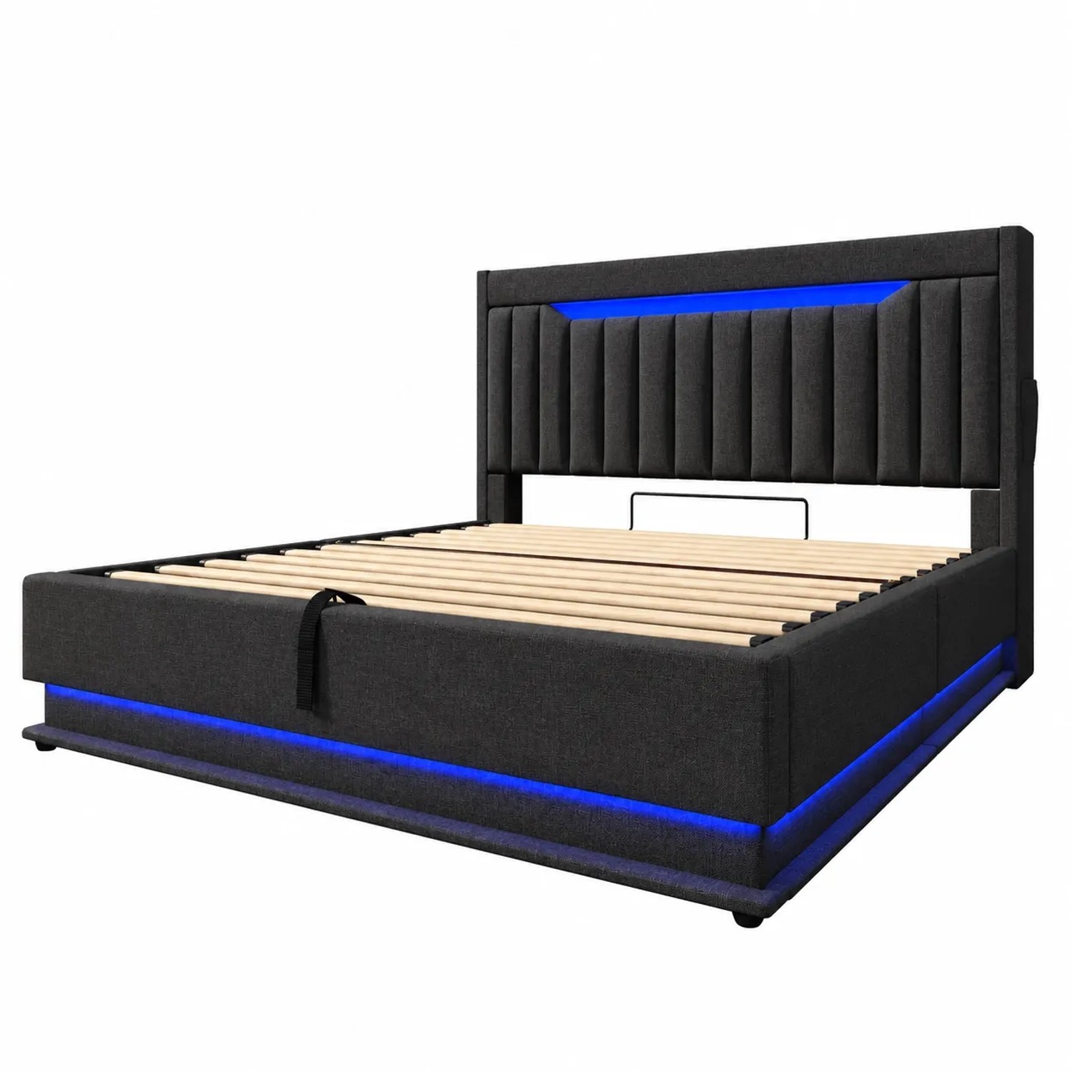 okwish Polsterbett 140x200cm mit LED Stauraum Einzelbett Grau ohne Matratze