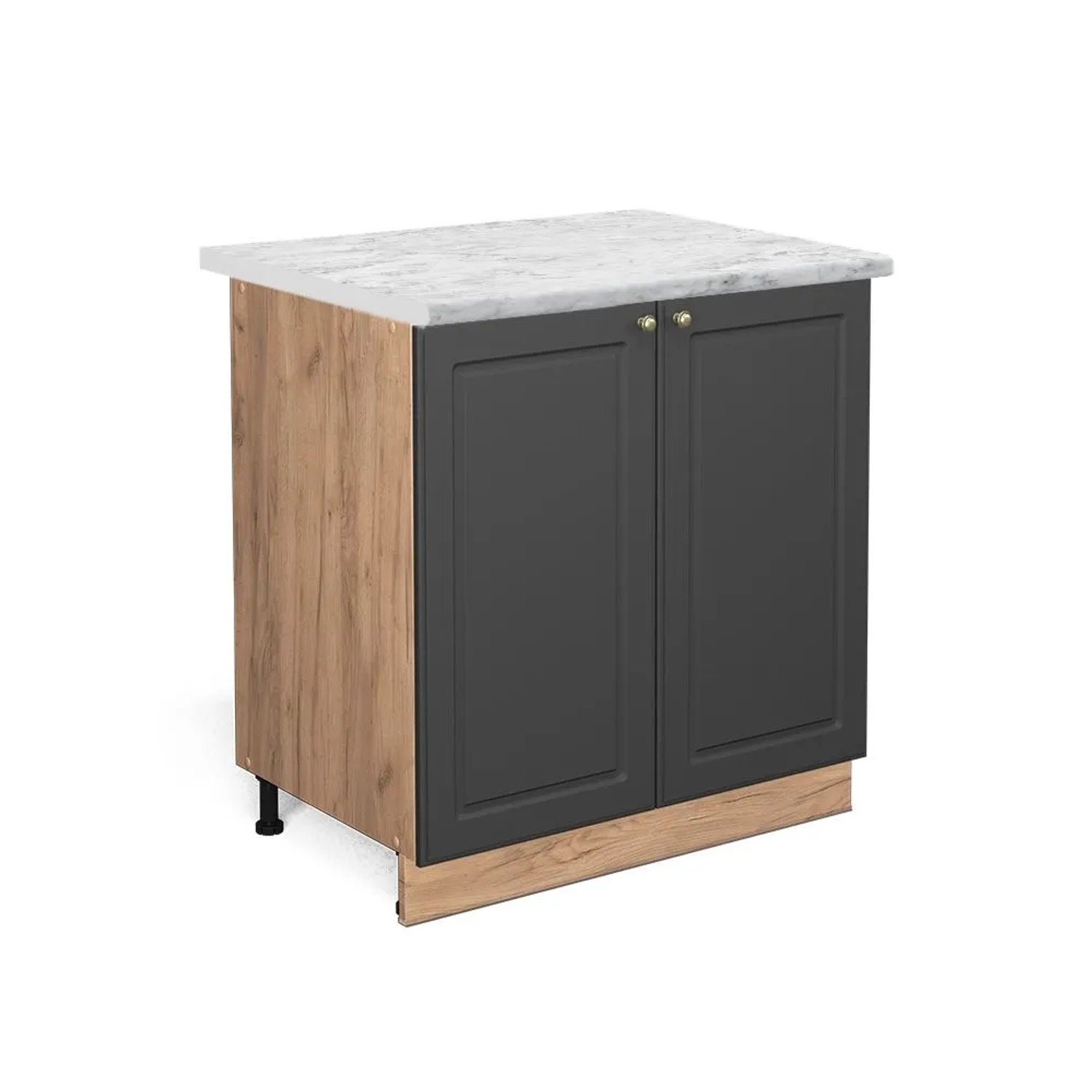 Vicco Küchenunterschrank Fame-Line Anthrazit-Gold 80 x 82 mit Regal AP Marmor