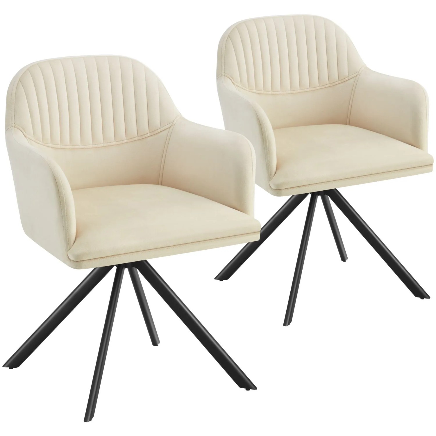 Tectake Samt Drehstuhl Lona Gepolstert Mit Durchgehender Lehne  2Er Set 59 x 56 x 81 cm Creme Schwarz