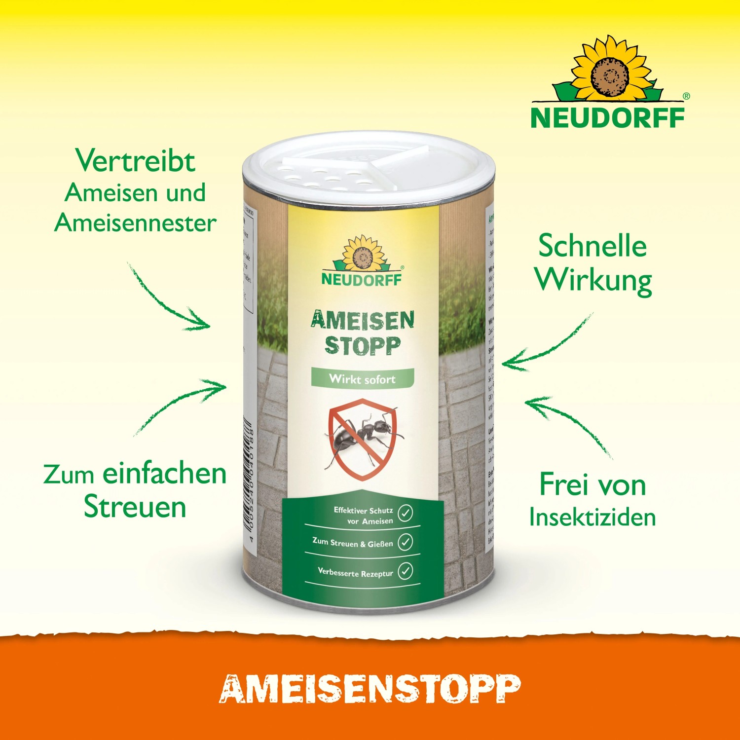 Neudorff Ameisen-Stopp 300g: Dose mit Granulat zur Ameisenbekämpfung für Haus und Garten.