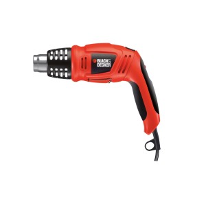 Rotes Black+Decker Heißluftgerät KX1693 mit drehbarem Griff, ideal für Renovierungsarbeiten.