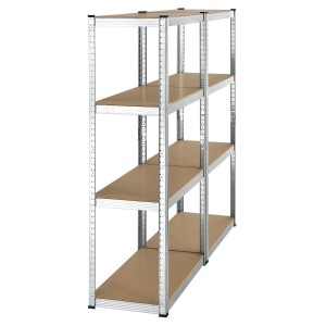 2er Set Juskys Lagerregale, 160x80x40 cm, verzinkt, mit 8 MDF-Holzböden. Ideal für Keller, Garage oder Werkstatt.