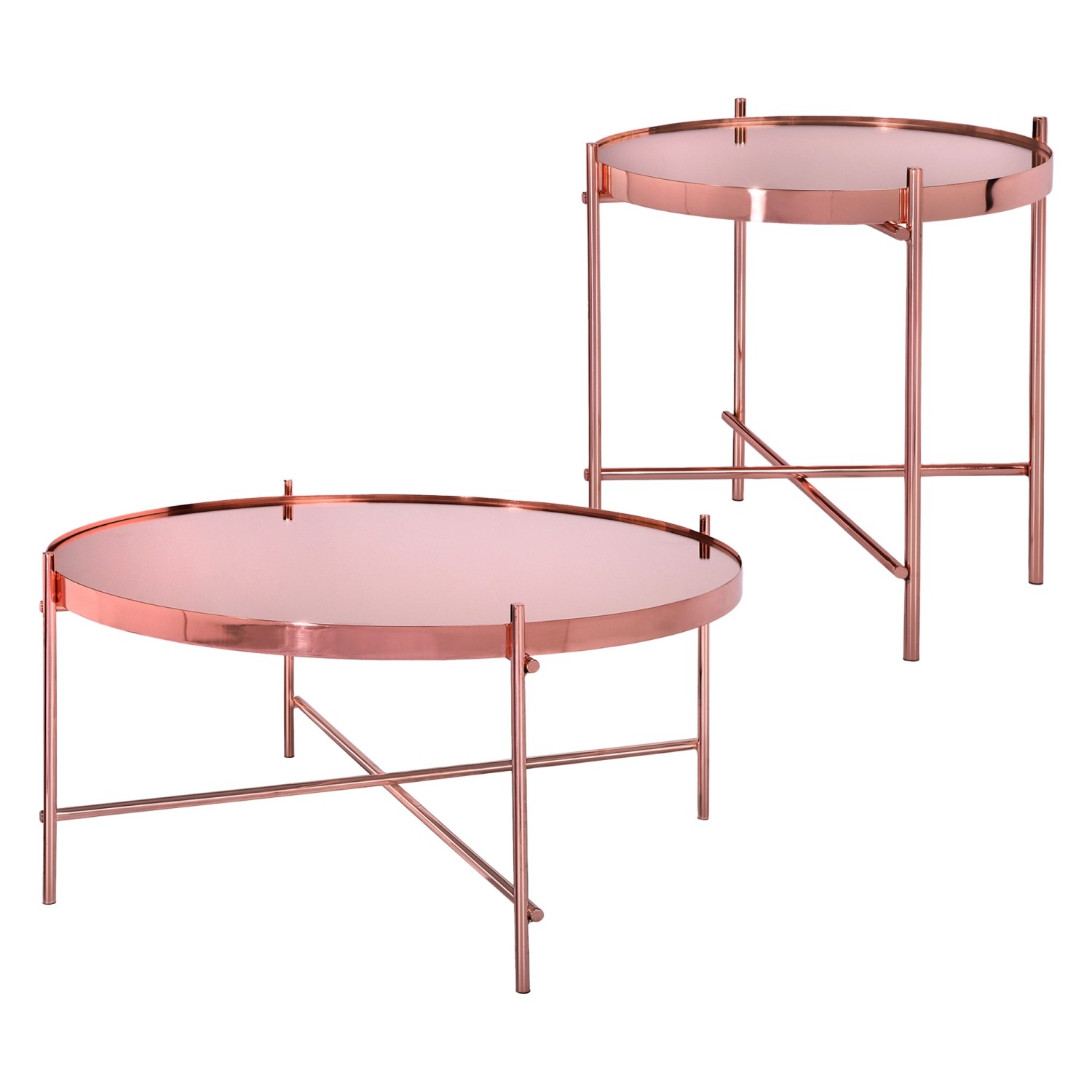 Womo-Design Couchtisch 2Er Set 43x45 75x35 cm Rund Kupfer Metall Glas günstig online kaufen