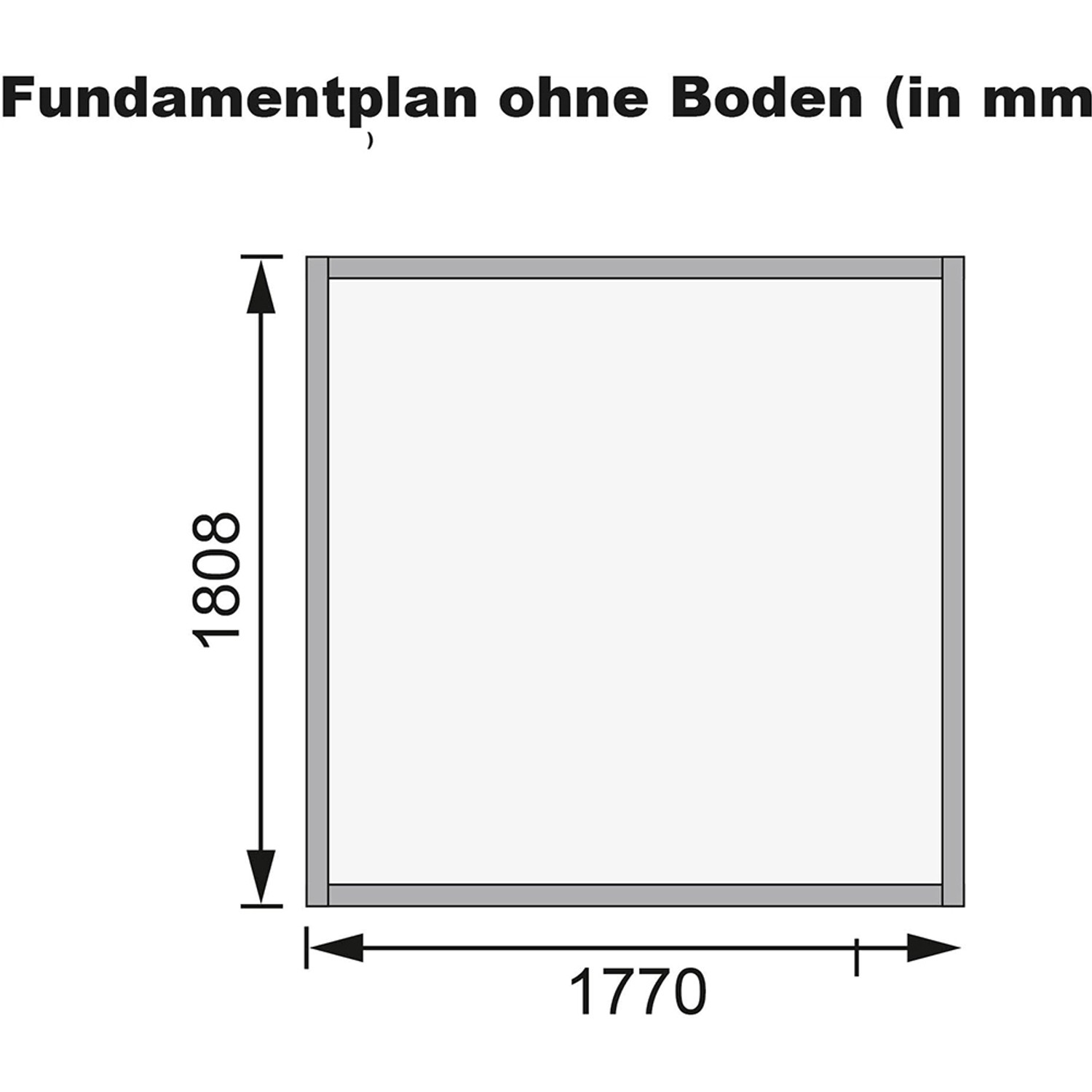 Fundamentplan des Karibu Holz-Gartenhauses, 177x181 cm, ohne Boden.