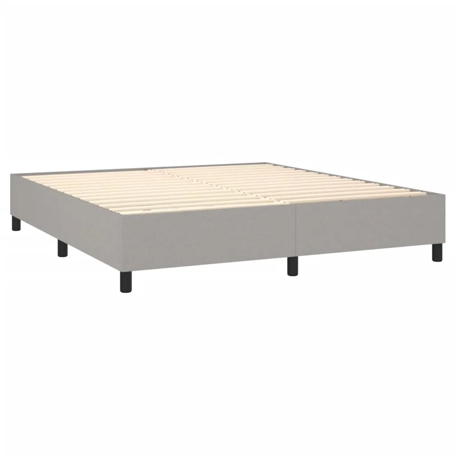 Hellgraues vidaXL Boxspringbett 180x200 cm ohne Matratze. Bettrahmen mit Lattenrost und schwarzen Füßen.