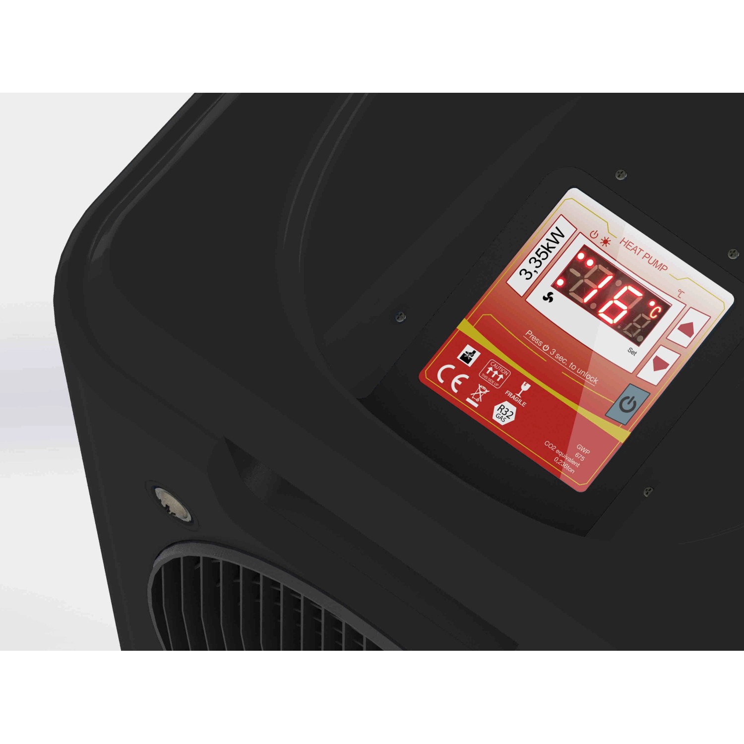 Summer Fun Wärmepumpe Smart 3,35 kW, Detailaufnahme des digitalen Displays.