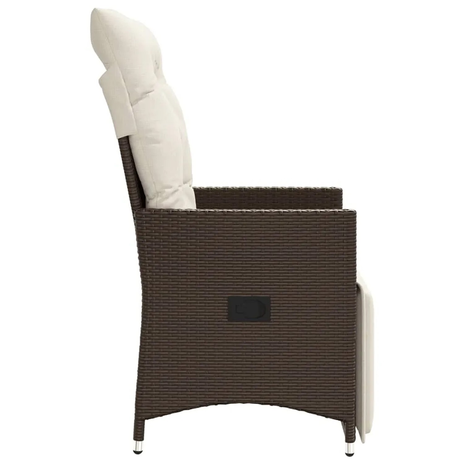 Verstellbarer, brauner Poly Rattan Gartensessel mit Kissen (2er Set).