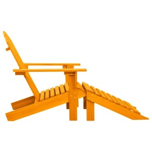 Oranger Adirondack-Gartenstuhl aus massivem Tannenholz mit passendem Fußteil, seitliche Ansicht auf weißem Hintergrund.