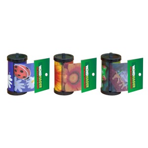 Windhager Fliegenfallen Roll-Up, 3er-Set mit bunten Motiven, chemiefreie Insektenfalle für Innenräume.