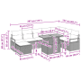vidaXL 9-teiliges Garten-Sofa Set aus schwarzem Poly Rattan mit Kissen und Maßangaben.