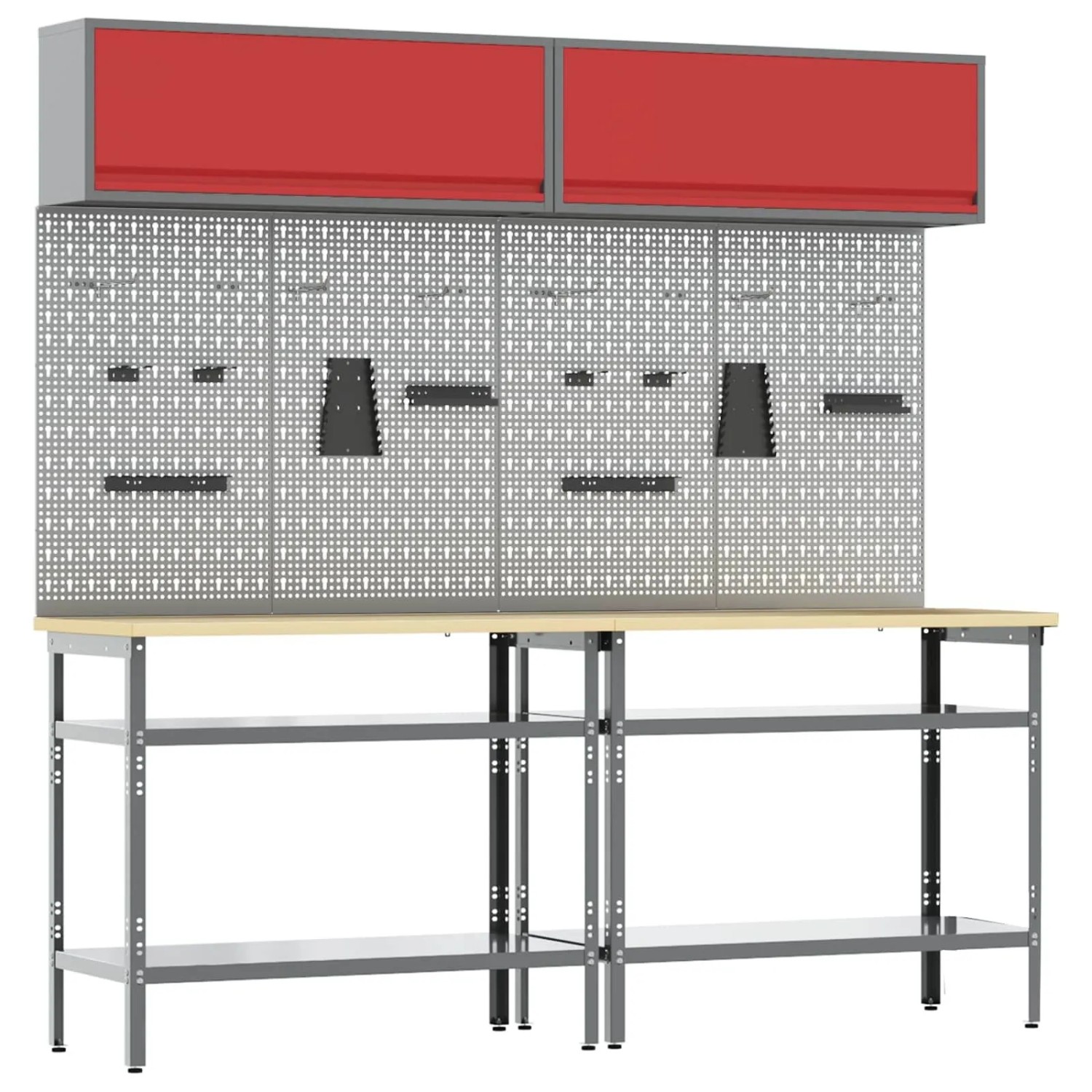 vidaXL Werkbank-Set 8-Tlg Rot und Grau Pulverbeschichteter Stahl 3321505