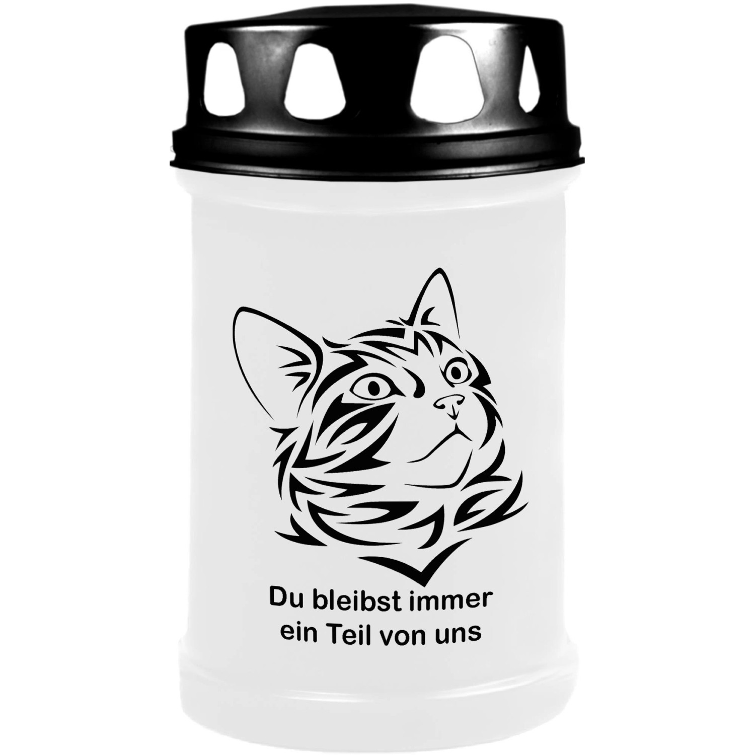 HS Candle Grabkerze Weiß 48h Deckel Schwarz Katze 1 günstig online kaufen