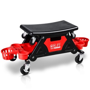 CCLIFE Werkstatthocker mit Rollen, Ablagen und abnehmbarer Sitzfläche, Tragkraft 180 kg.