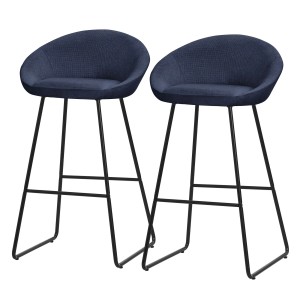 ML-Design Barhocker 2Er Set Dunkelblau mit Stoffbezug 75 cm Hoch