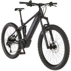 Schwarzes Fischer E-Bike Montis 6.0i Fully mit Diamantrahmen und gefederter Gabel.