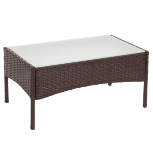 Proregal Poly-Rattan Gartentisch Andi HxBxT 38x79x48 cm Braun-Meliert Beistelltisch Tisch Mit Glasplatte
