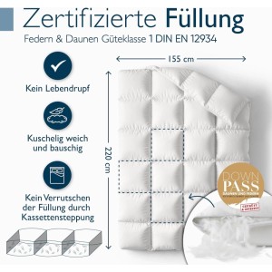 Beautissu Winterdecke Federbettdecke 155x200cm mit 100% Daunen & Federn