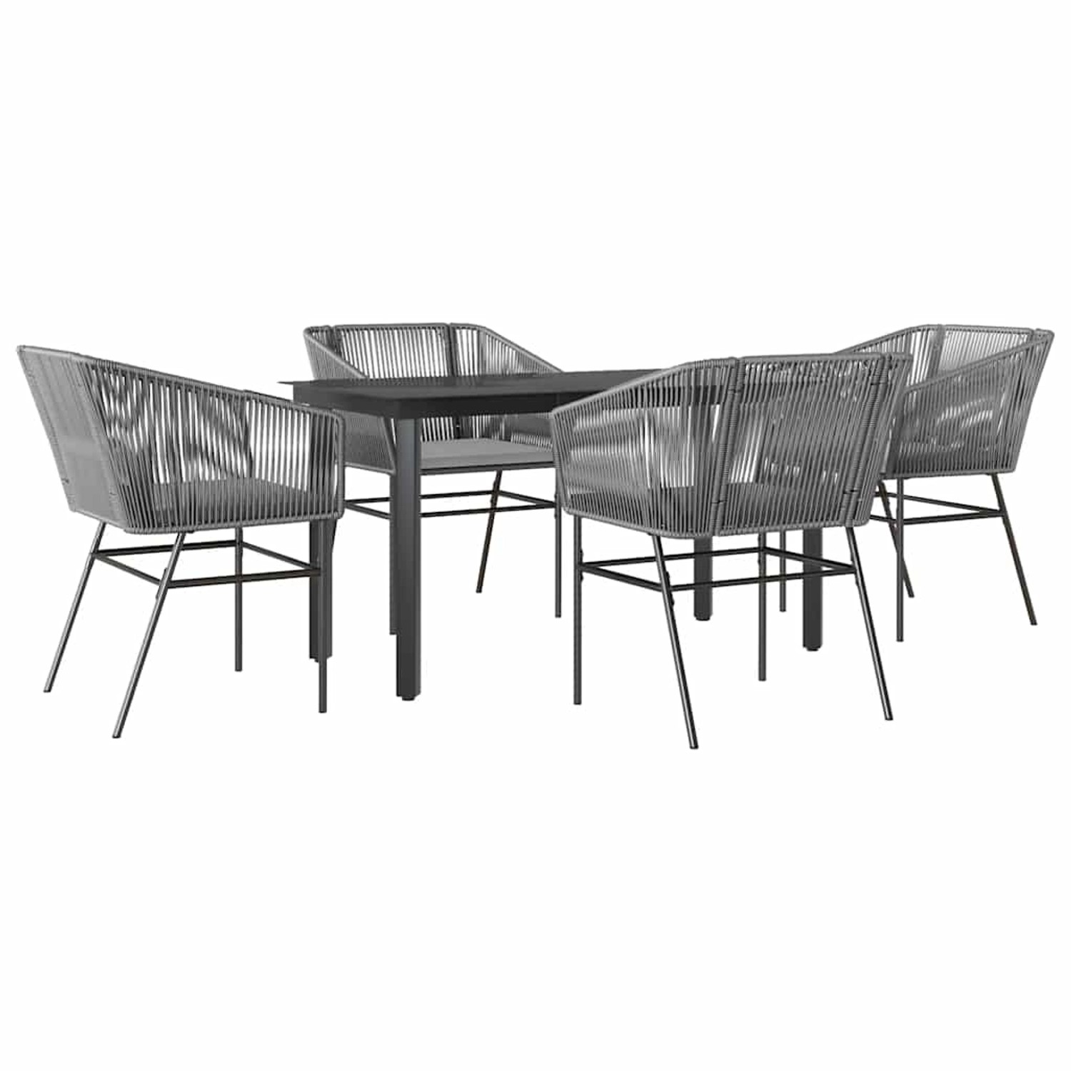 vidaXL 5-Tlg Garten-Essgruppe mit Kissen Grau Poly Rattan Glas 3334627 günstig online kaufen