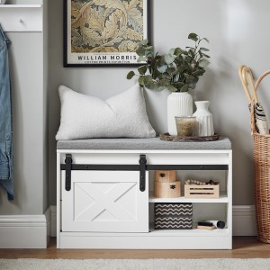 SoBuy Sitzbank mit Stauraum Schuhbank Dielenbank Weiß 80cm FSR153-W