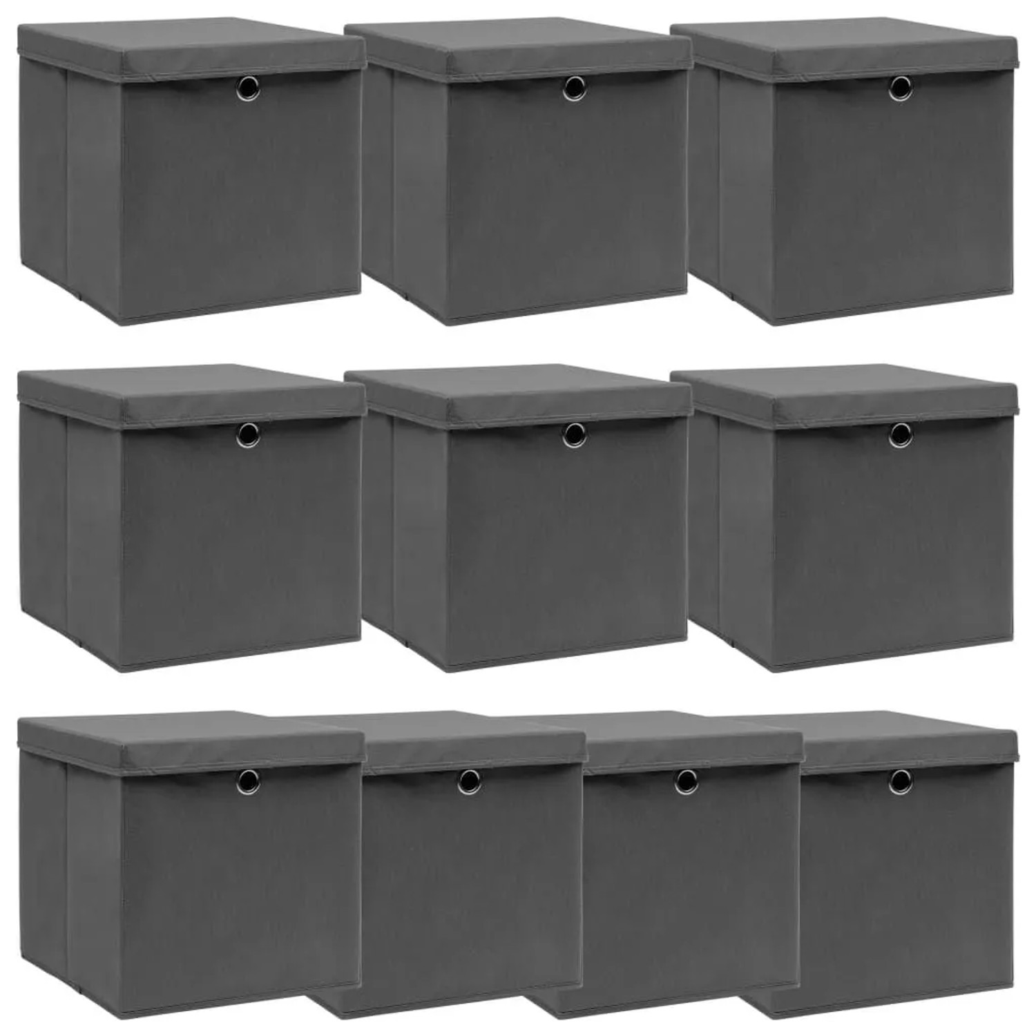 vidaXL Aufbewahrungsboxen mit Deckeln 10 Stk Grau 32x32x32 cm Stoff 288336