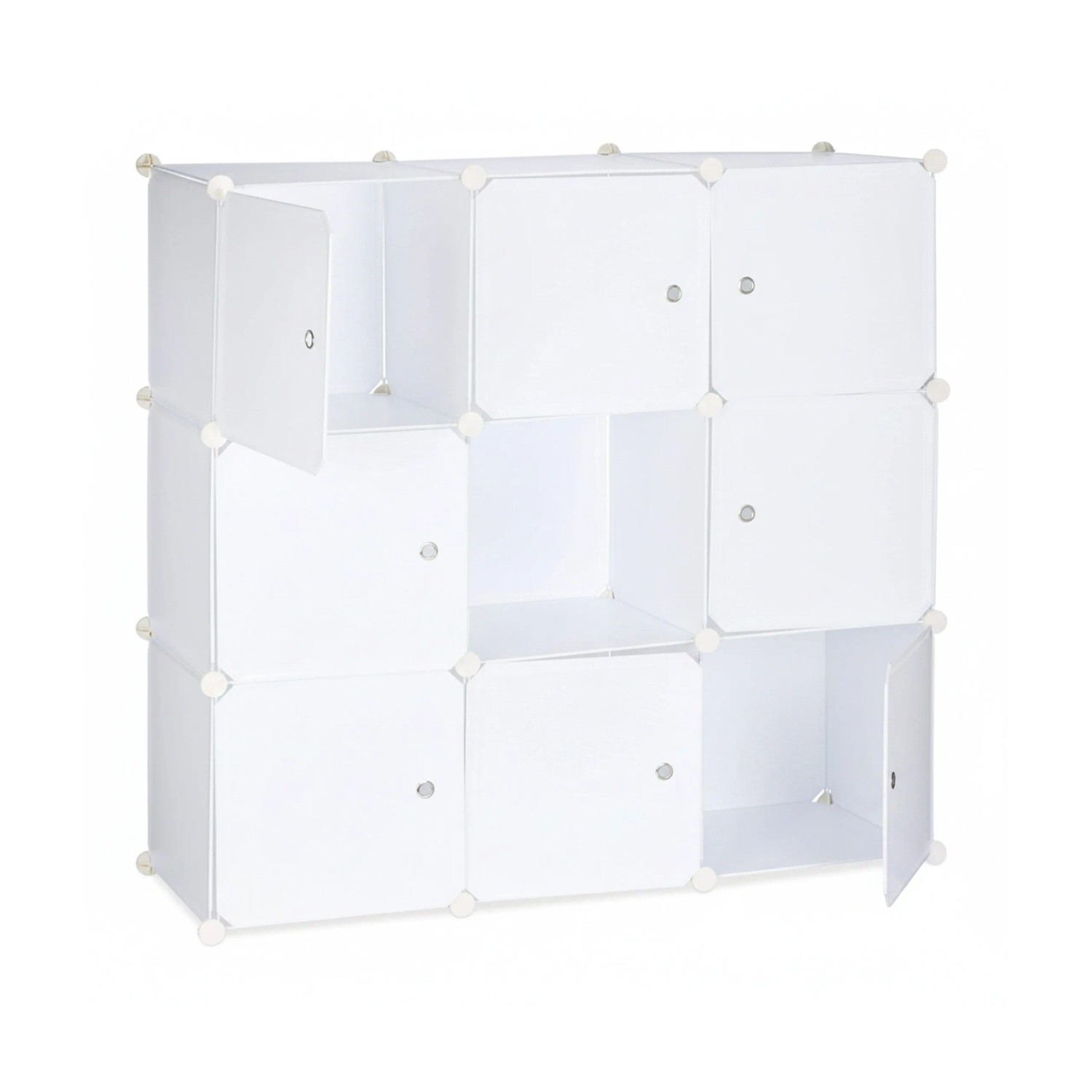 Relaxdays Regalsystem Kunststoff Weiß mit Türen 95,5 cm x 95,5 cm x 32 cm